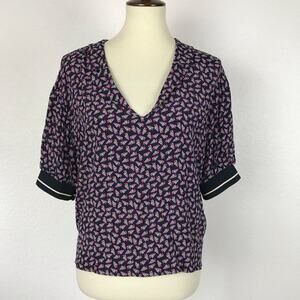 Zara Basic Pullover Shoe Print Tie Back V Neck Shirt